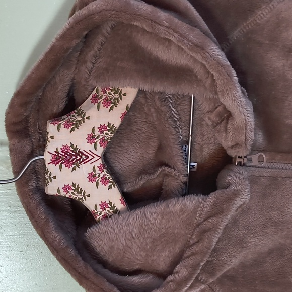 Women's Aeropostale Lounge Teddy Snuggly Brown Cream Hooded Jacket M - Picture 9 of 11